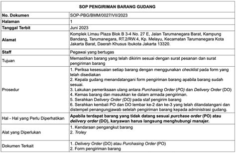 instruksi pengiriman ke supplier