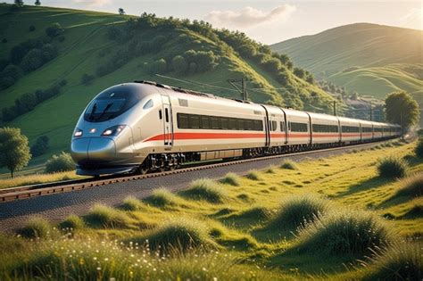 Bullet train speeding through landscape