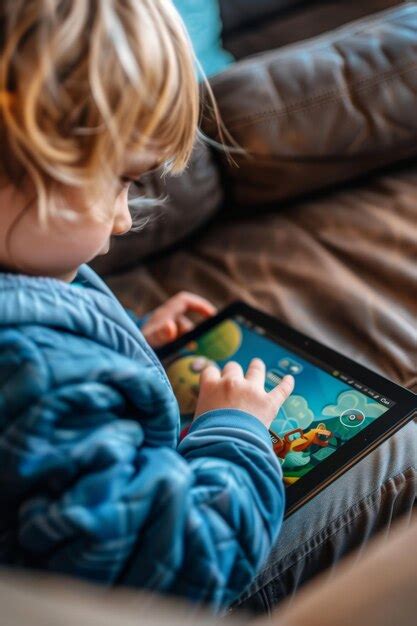 Child using tablet with educational app
