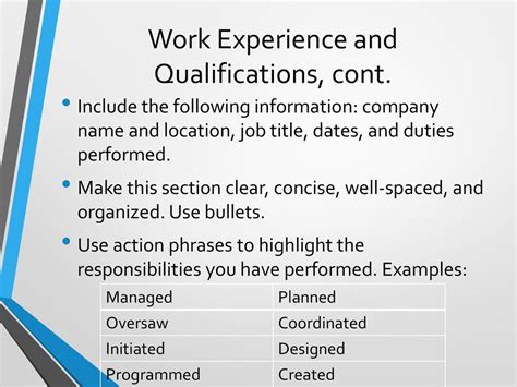 Experience and Qualifications