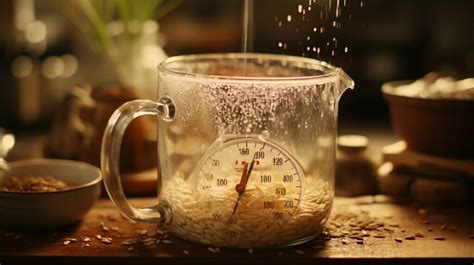 Measuring brown rice in a measuring cup