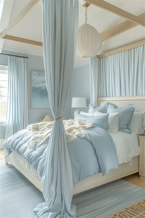 Cozy Light Blue Bedroom with a Canopy Bed