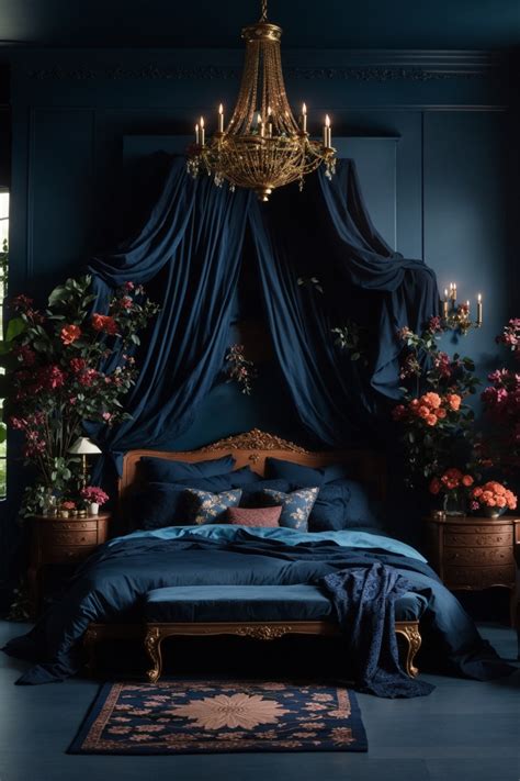 Dark Bedroom with Chandelier
