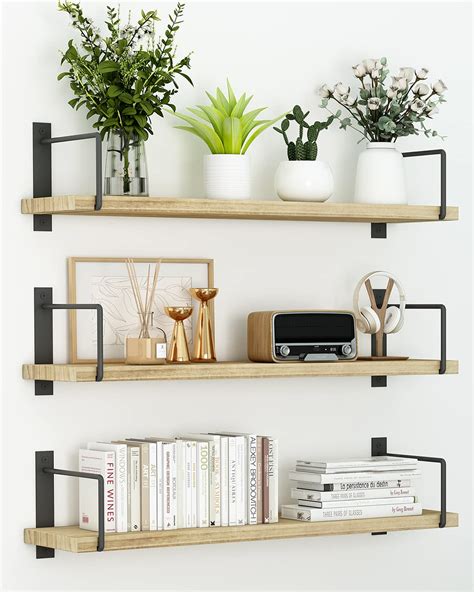 Wall-mounted shelves in bedroom