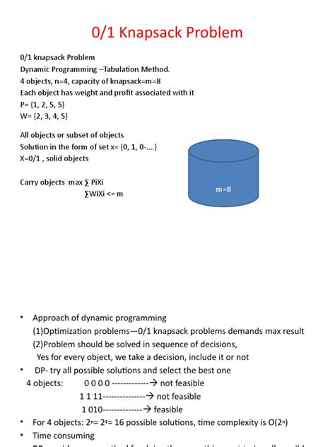 0 1 knapsack problem using dynamic programming definition