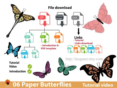Download 06 DIY Paper Butterfly Templates Commercial Use DXF Files