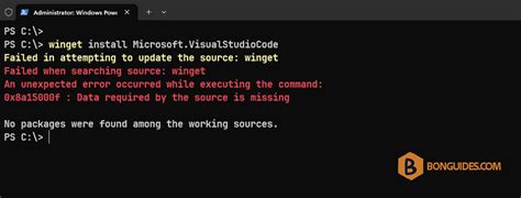 0x8a15000f : data required by the source is missing