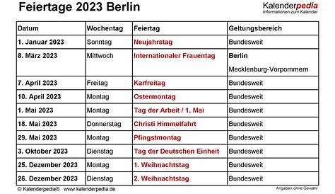 Feiertage Berlin | Ferien, Brückentage und Urlaubsplanung in 2023