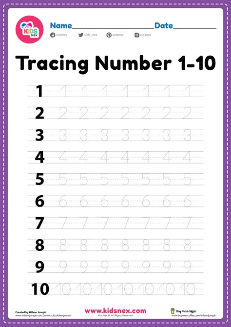 1 10 number practice sheet printable template
