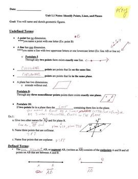 1 2 Points Lines And Planes Answer Key Geometry