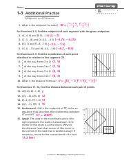 1 3 Additional Practice Midpoint And Distance Worksheet Answers