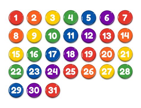 1 31 Calendar Numbers