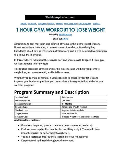 1 Hour Workout Routine To Lose Weight