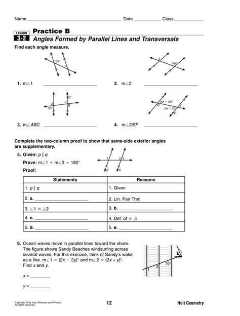 1 Parallel Lines And Transversals Worksheet Answers