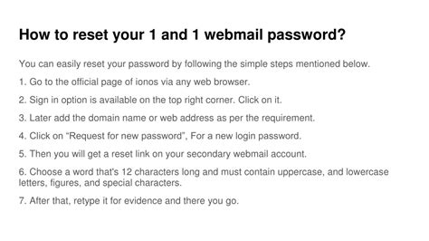 1 and 1 Webmail Password Reset