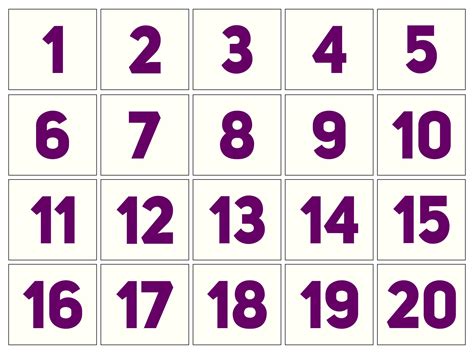 1-20 Number Cards Printable