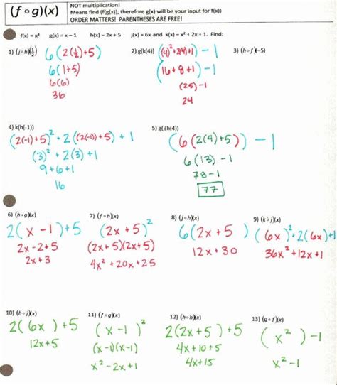 1-6 function operations and composition of functions worksheet answers
