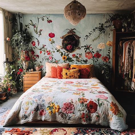 1. A modern bedroom with an abundance of spring florals