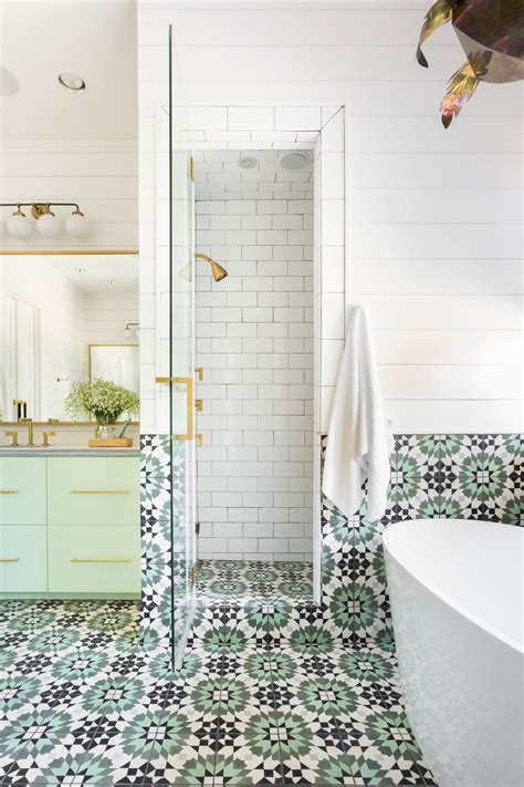1. Add interest to white bathroom tile ideas with pattern