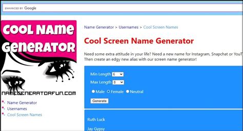 1. Cool Screen Name Generator