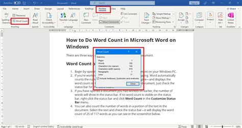 1. Count word count from Review tab
