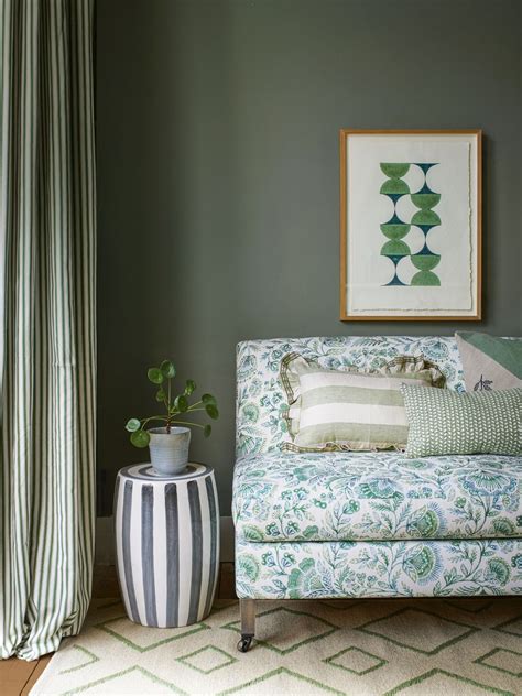 1. Create a layered sage green scheme with plains and pattern