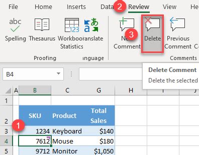 1. Delete Comments Using from Review Tab