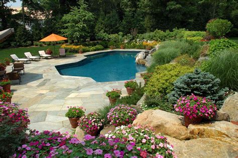 1. Design a pool area to complement the garden landscape