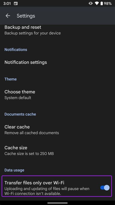 1. Disable Transfer Files Only Over Wi-Fi Toggle
