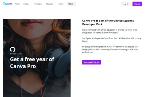 1. Free Canva Pro with GitHub student’s developer’s pack.
