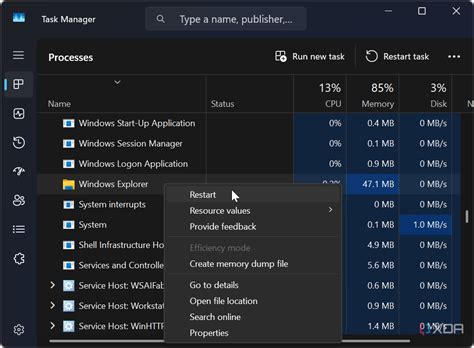 1. Restart the File Explorer