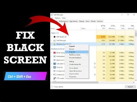 1. Restore the Explorer to Resolve Black Screen Issue on Windows 10