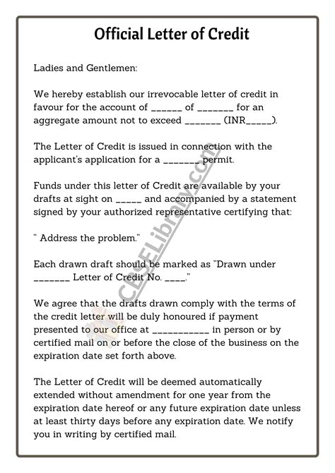 10+ Sample Letter of Credit | Format, Template and Examples of Letter