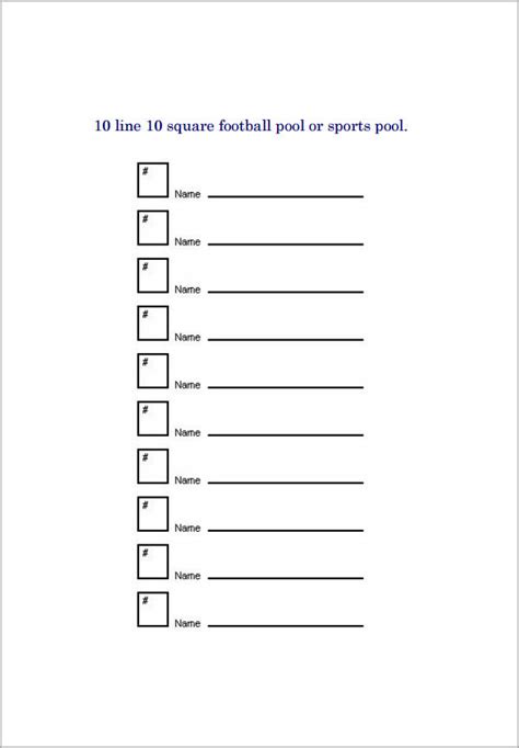 10 Square Football Pool Template