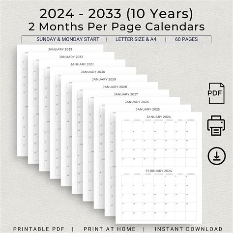 10 Year Calendar Printable