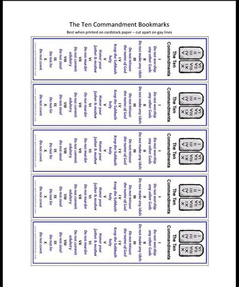 10 Commandments Bookmark Printable