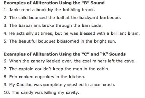 10 examples of alliteration sentences