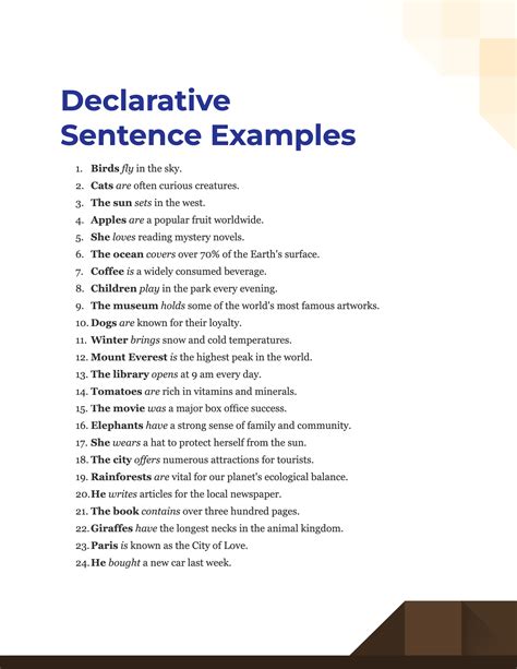 10 examples of declarative sentence with answers