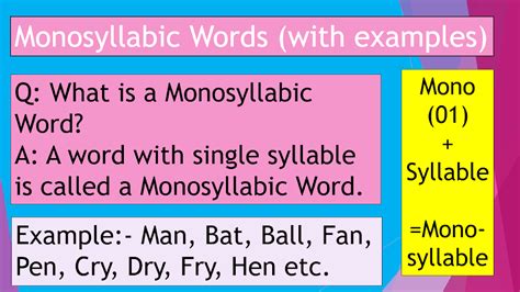 10 examples of monosyllabic words