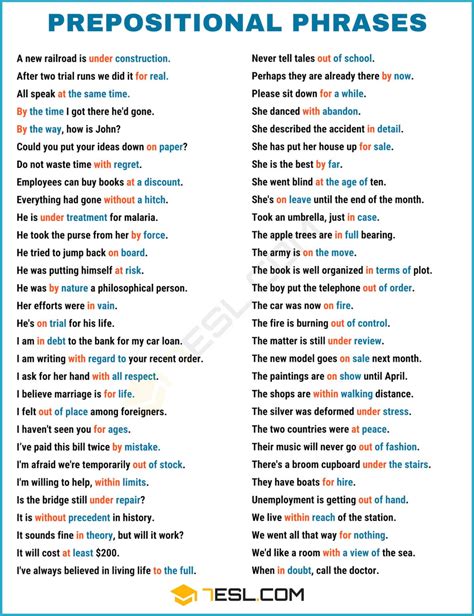 10 examples of prepositional phrases with answers