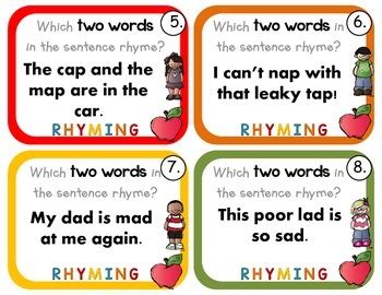 10 examples of rhyming words in a sentence for students