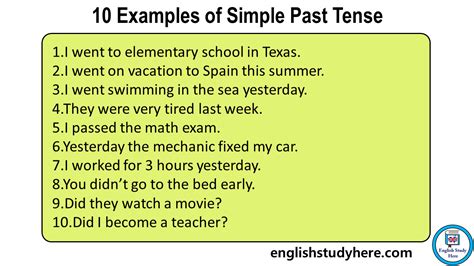 10 examples of simple past tense with answers