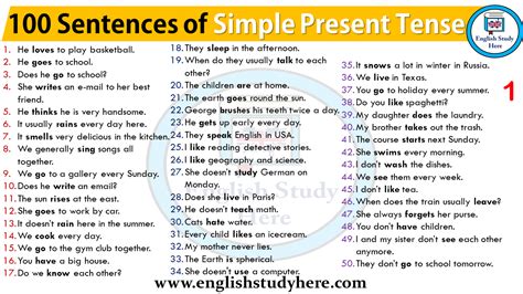 10 examples of simple present tense sentences with answers class 7