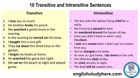 10 examples of transitive verb in a sentence
