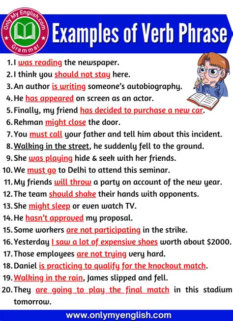 10 examples of verb phrase with answers