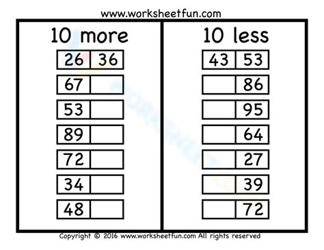 10 More 10 Less Tool Printable
