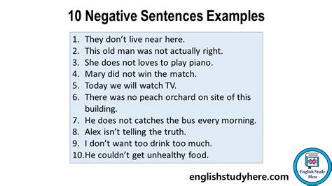 10 negative sentences examples for class 5