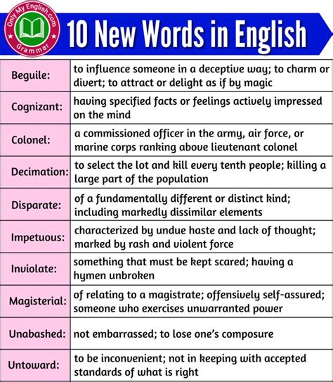 10 new words with meaning for class 4
