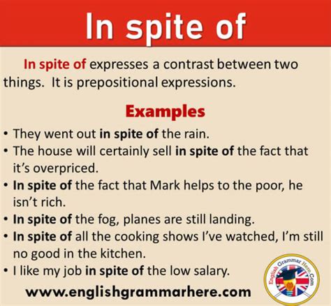 10 sentences using in spite of 5 examples