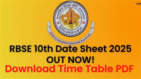 RBSE 10th Time Table 2025 (Exams from March 6), Check Rajasthan Board Exam Dates PDF